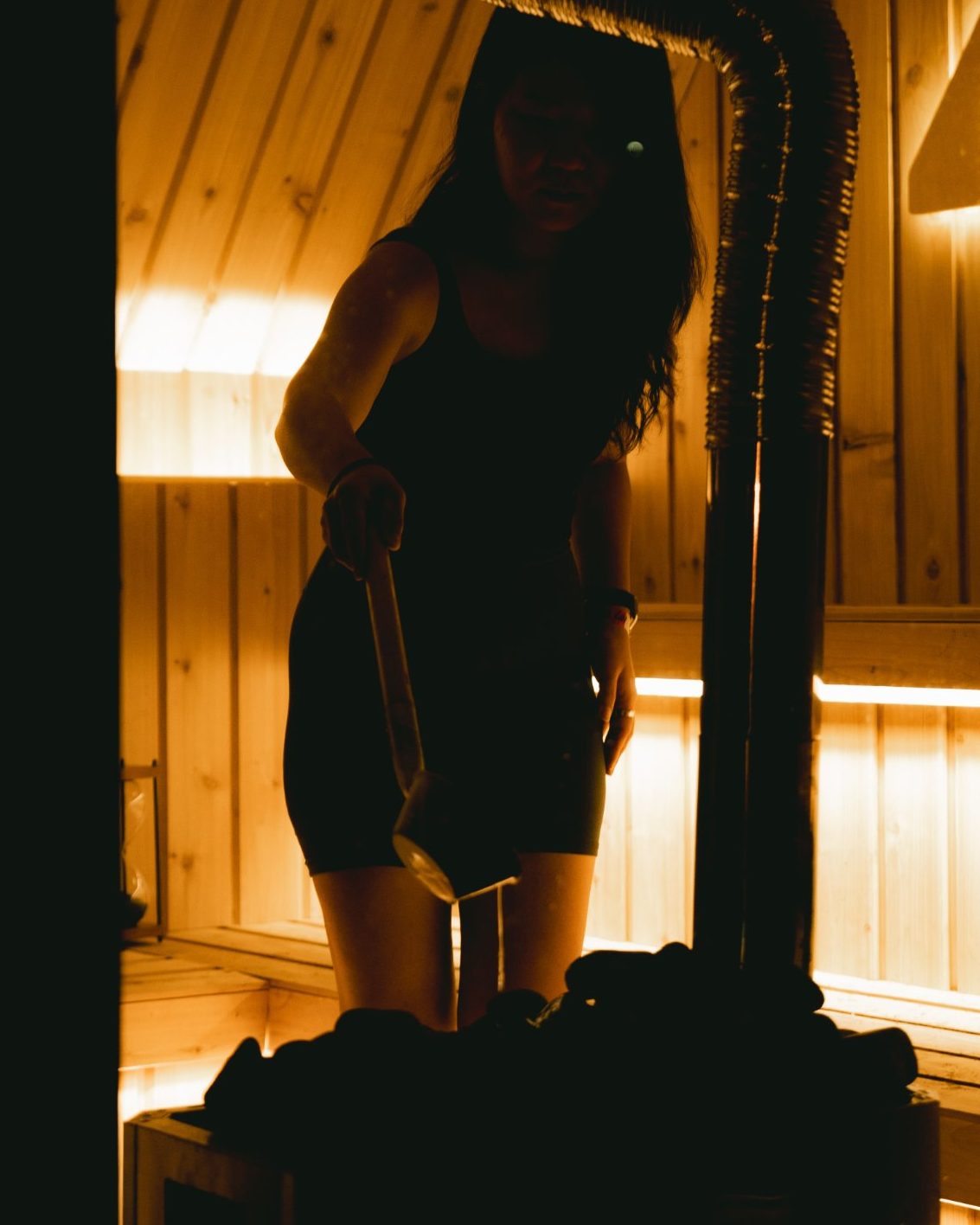 Water poured over hot stones in a Wavyroom sauna